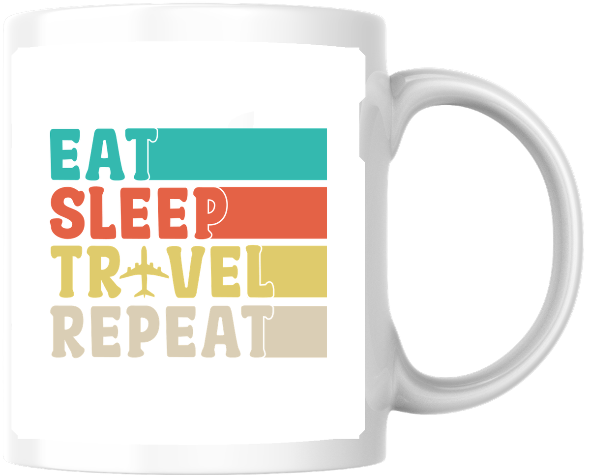 Eat Sleep Travel Repeat Mug | Retro Airplane Coffee Mug | Wanderlust Traveler Gift