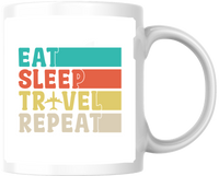 Thumbnail for Eat Sleep Travel Repeat Mug | Retro Airplane Coffee Mug | Wanderlust Traveler Gift