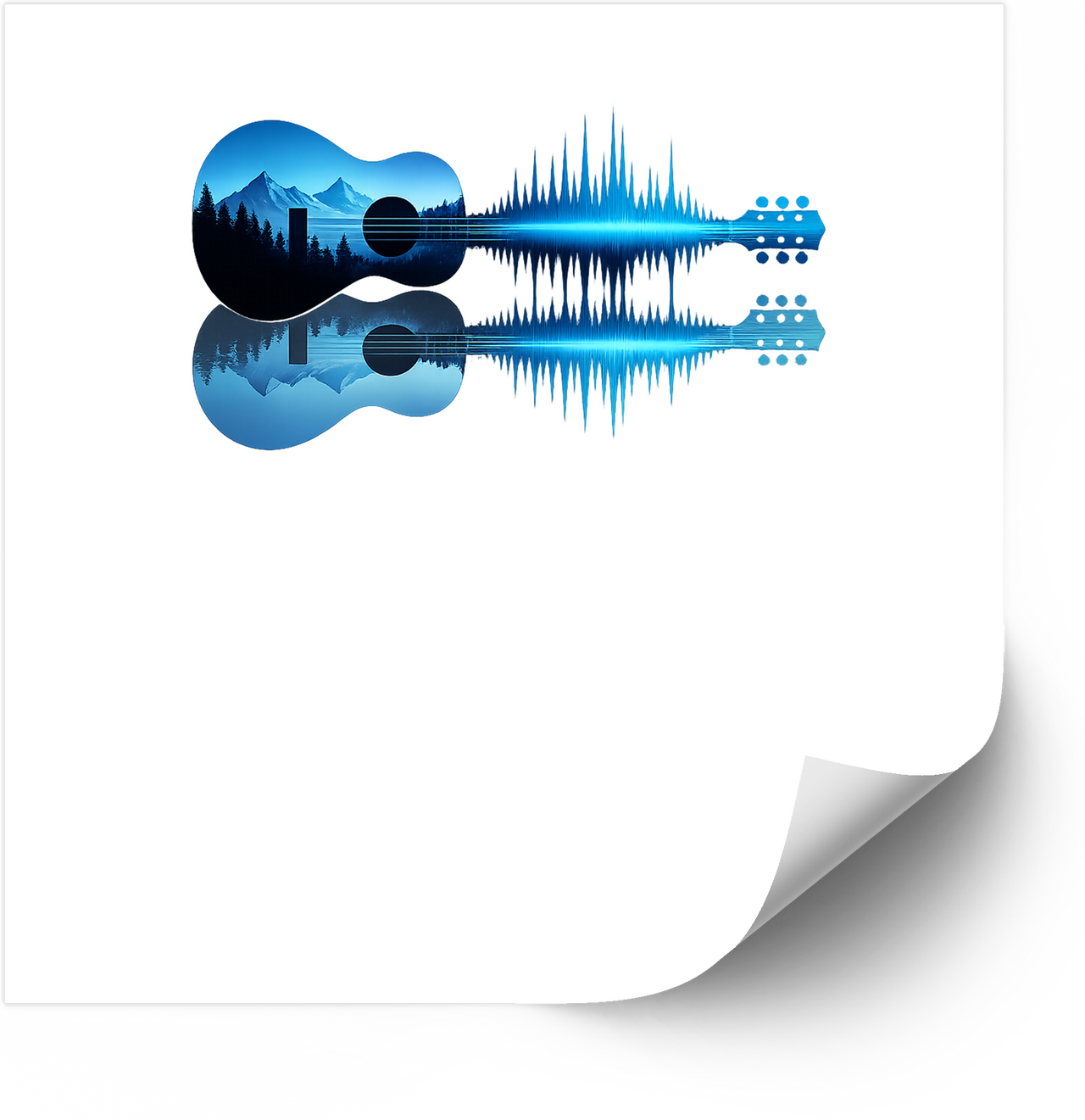 Mountain Guitar Soundwave Sticker | Blue Acoustic Music Vinyl Decal | Musician Nature Gift