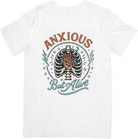Thumbnail for Anxious But Alive Ribcage T-Shirt | Floral Skeleton Tattoo Graphic Tee | Mental Health Gift