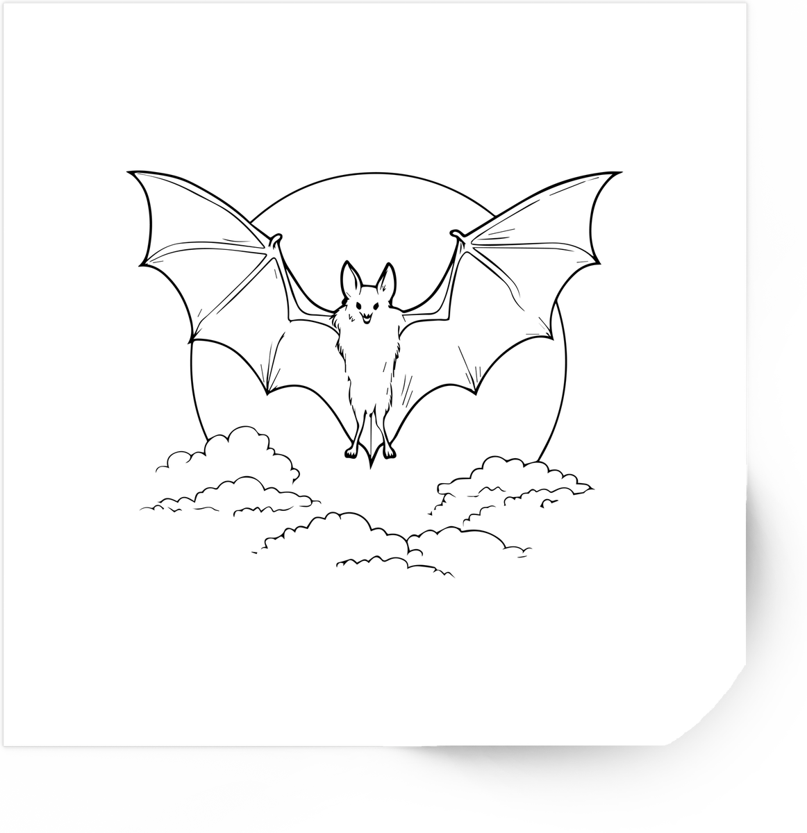 Flying Bat Clouds Sticker | Minimal Line Art Vinyl Decal | Gothic Halloween Gift