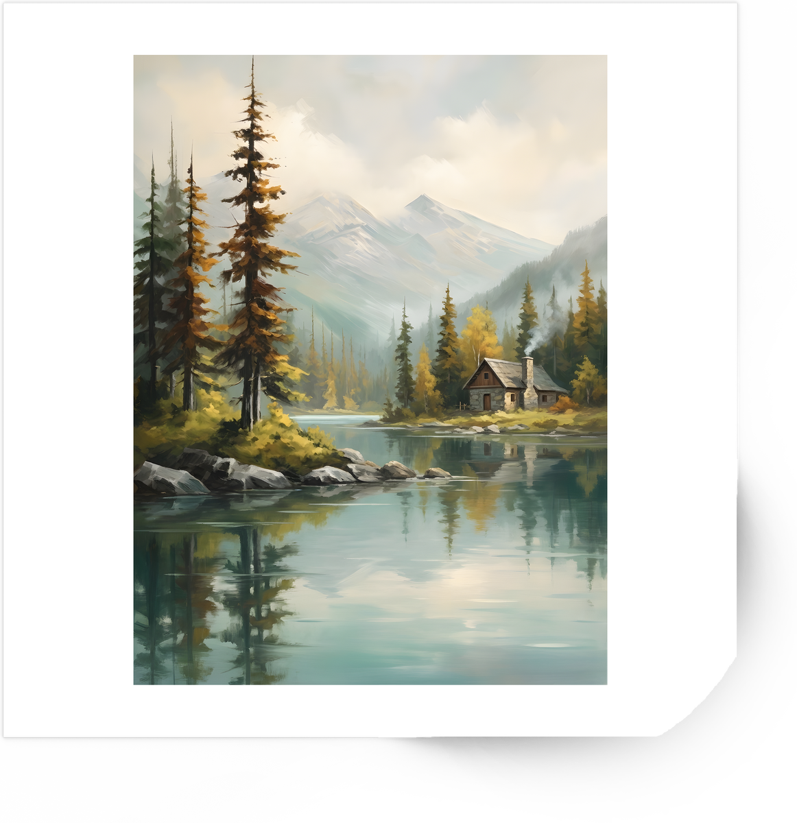 Mountain Lake Cabin Sticker | Serene Forest Landscape Vinyl Decal | Nature Lover Gift