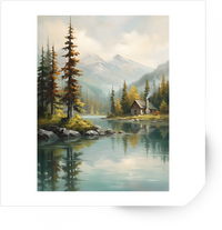 Thumbnail for Mountain Lake Cabin Sticker | Serene Forest Landscape Vinyl Decal | Nature Lover Gift