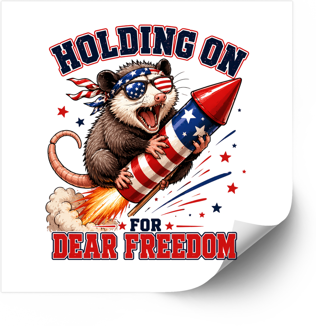 Opossum Holding On For Dear Freedom Patriotic Funny Fourth of July Vinyl Decal