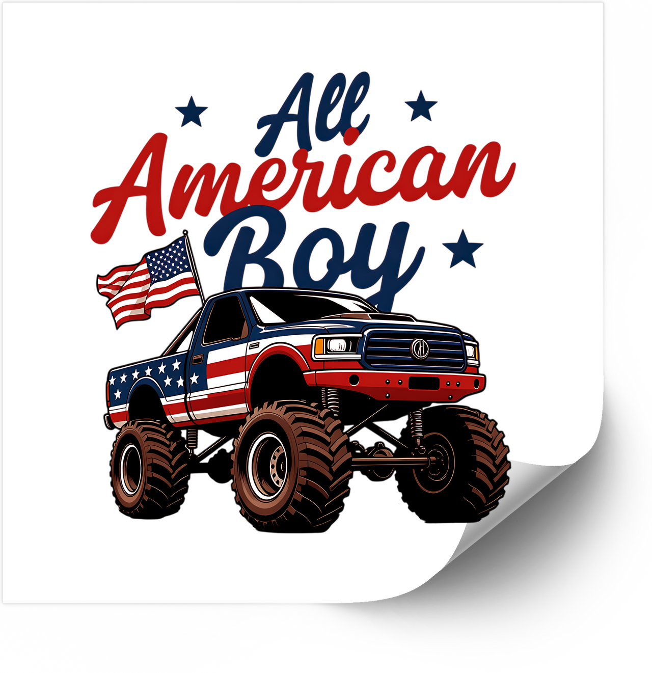 All American Boy Monster Truck Patriotic Fourth of July Flag Vinyl Decal Sticker