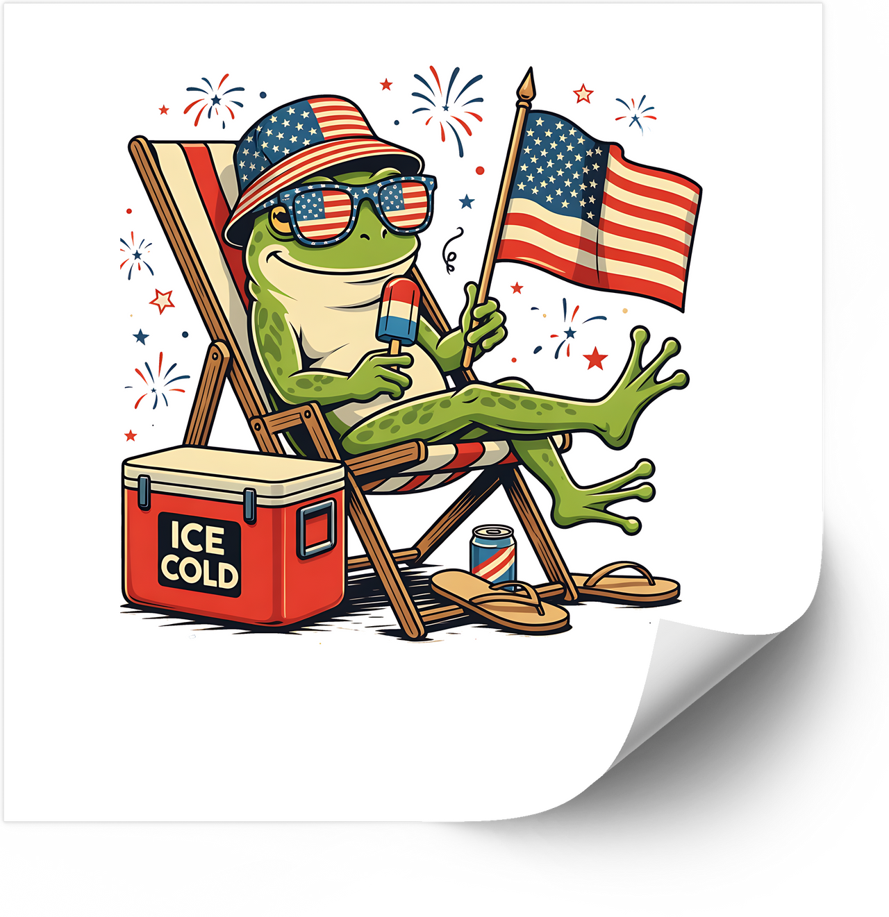 Patriotic Frog Relaxing Funny Fourth of July American Flag Ice Cold Vinyl Decal