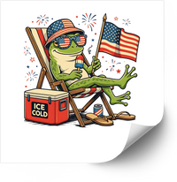 Thumbnail for Patriotic Frog Relaxing Funny Fourth of July American Flag Ice Cold Vinyl Decal