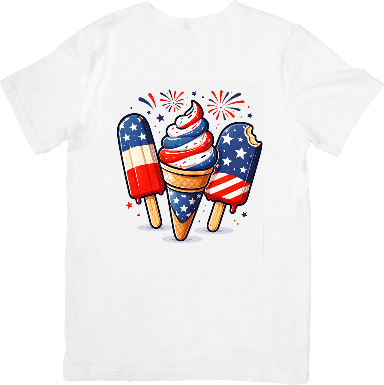 Patriotic Ice Cream Fourth of July Cute American Flag Summer Graphic Tee