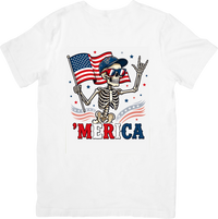 Thumbnail for Merica Skeleton Patriotic Funny Fourth of July Rock On USA Graphic Tee